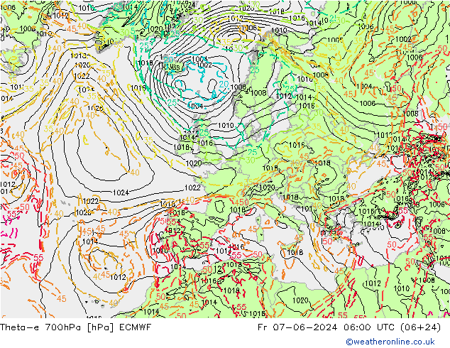 Theta-e 700hPa ECMWF Fr 07.06.2024 06 UTC