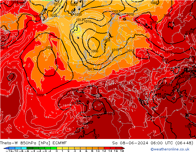 Theta-W 850hPa ECMWF Sa 08.06.2024 06 UTC