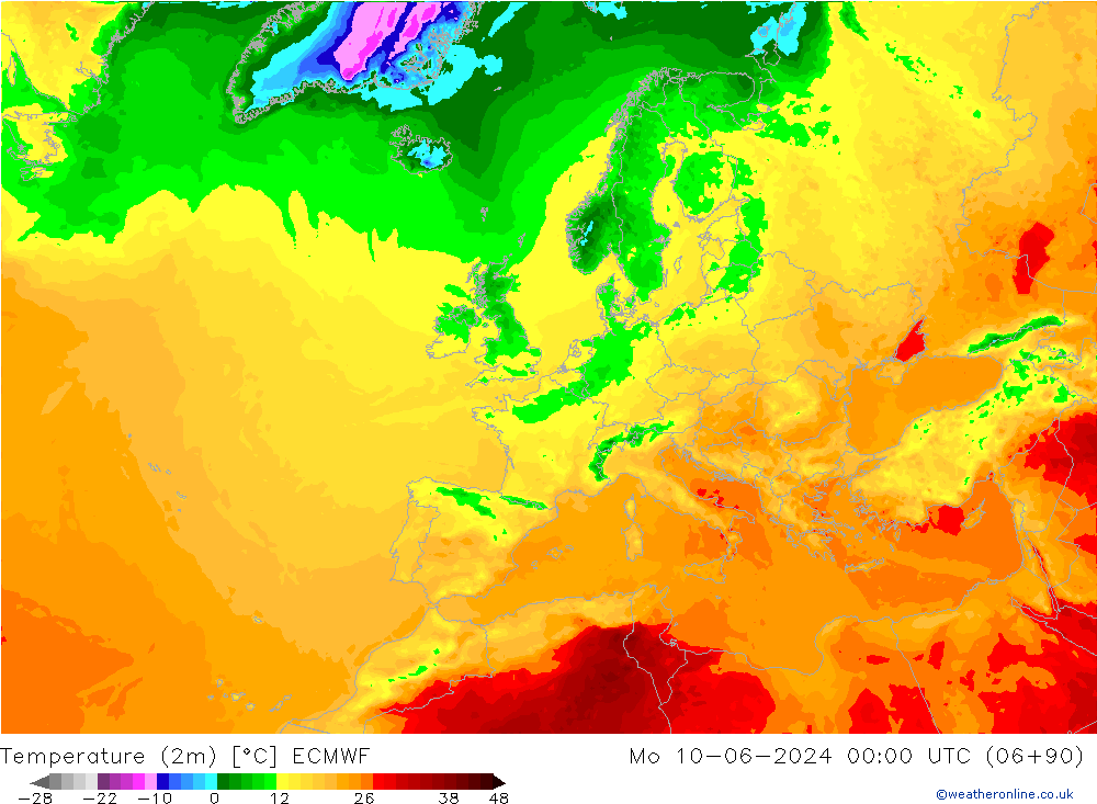 Temperatura (2m) ECMWF lun 10.06.2024 00 UTC