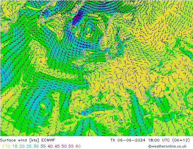 Surface wind ECMWF Th 06.06.2024 18 UTC