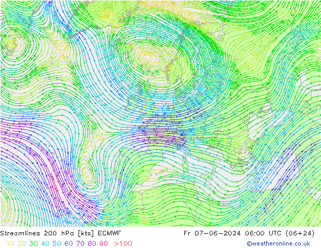 Stromlinien 200 hPa ECMWF Fr 07.06.2024 06 UTC