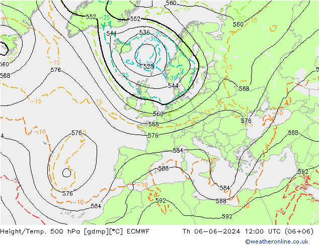 Z500/Rain (+SLP)/Z850 ECMWF jue 06.06.2024 12 UTC