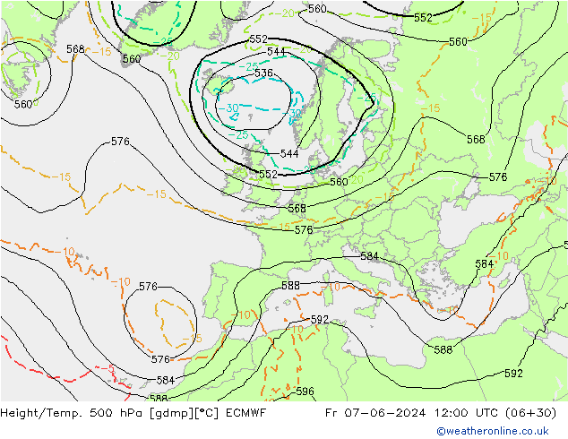 Z500/Rain (+SLP)/Z850 ECMWF ven 07.06.2024 12 UTC