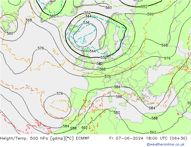 Z500/Rain (+SLP)/Z850 ECMWF vie 07.06.2024 18 UTC