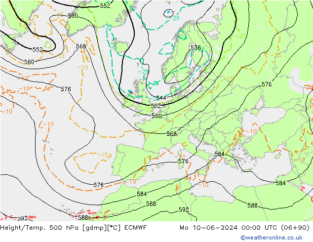 Yükseklik/Sıc. 500 hPa ECMWF Pzt 10.06.2024 00 UTC