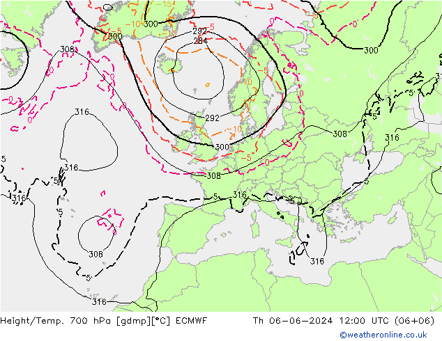 Hoogte/Temp. 700 hPa ECMWF do 06.06.2024 12 UTC