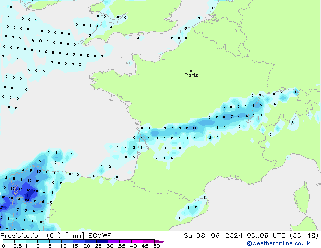 Z500/Rain (+SLP)/Z850 ECMWF Sa 08.06.2024 06 UTC