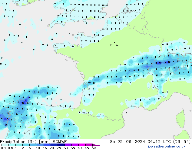 Z500/Rain (+SLP)/Z850 ECMWF sáb 08.06.2024 12 UTC