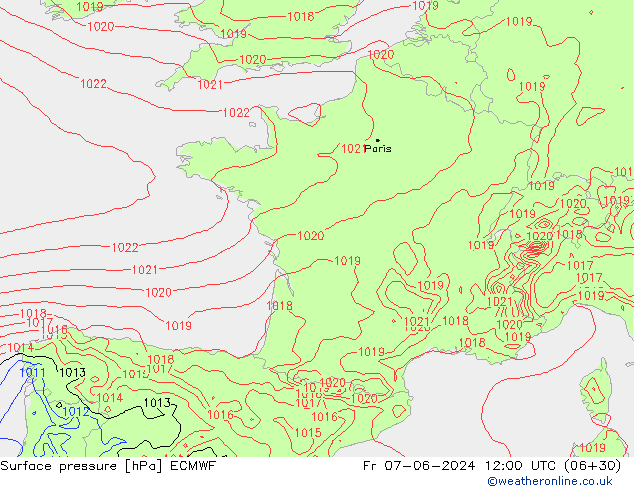 Surface pressure ECMWF Fr 07.06.2024 12 UTC