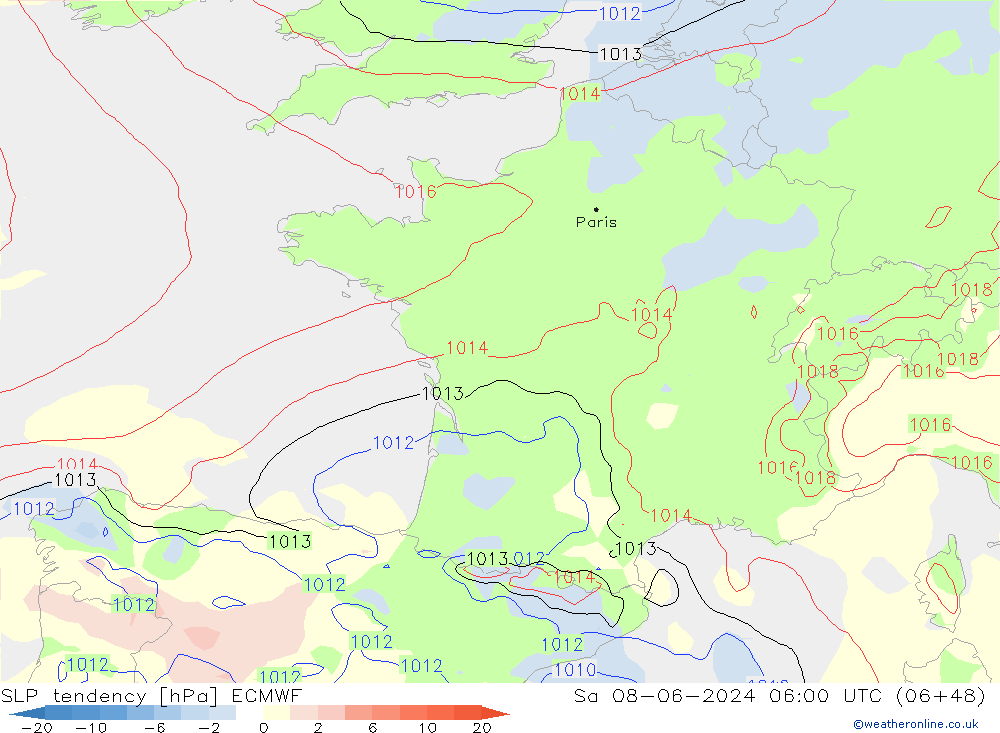 SLP tendency ECMWF Sáb 08.06.2024 06 UTC