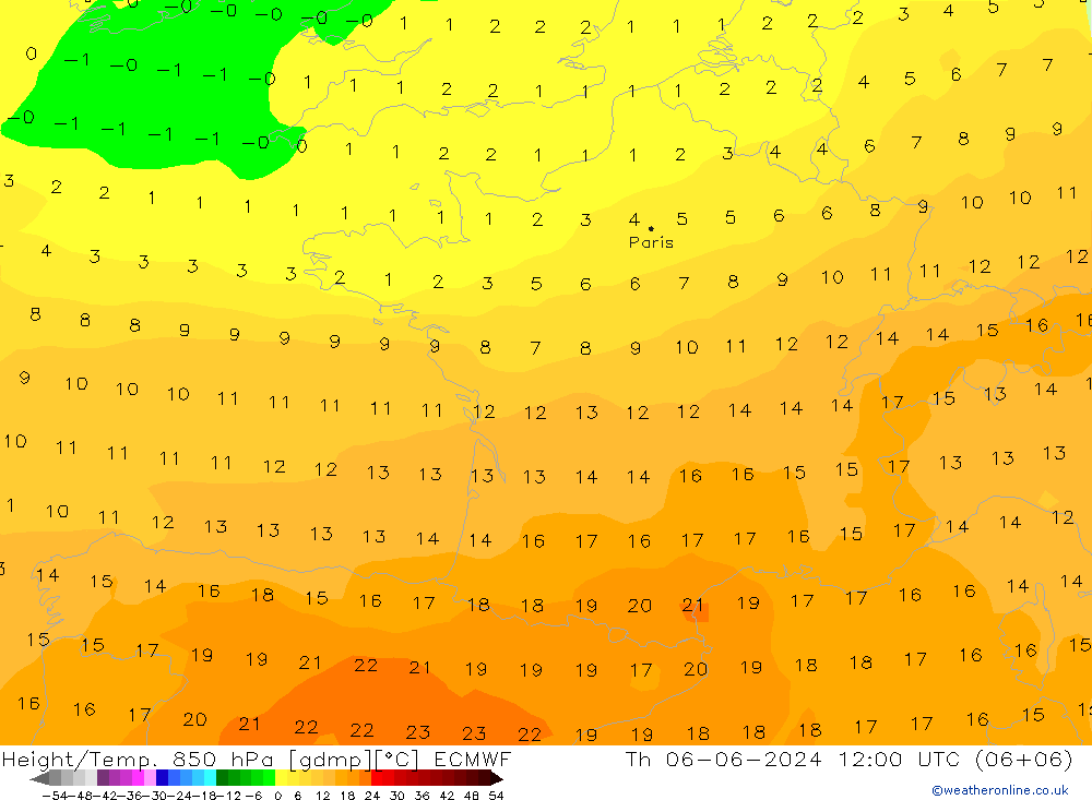 Height/Temp. 850 hPa ECMWF Do 06.06.2024 12 UTC