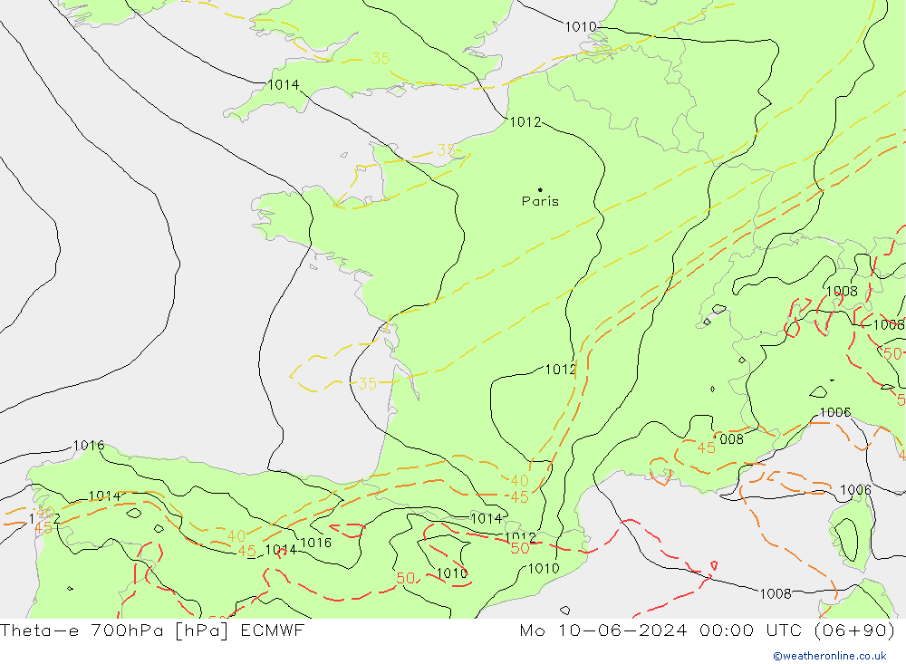Theta-e 700hPa ECMWF  10.06.2024 00 UTC