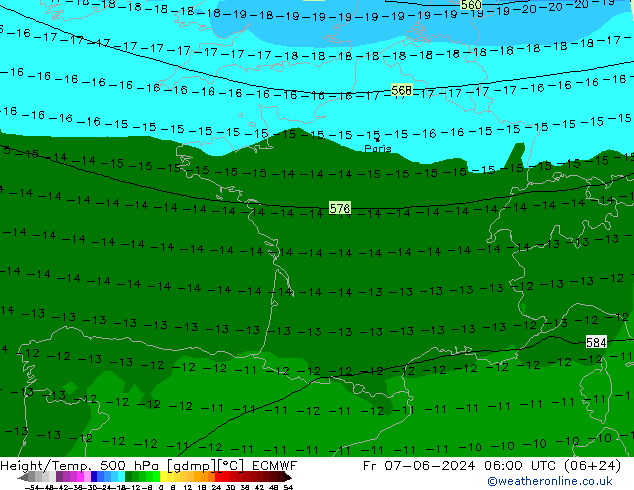 Height/Temp. 500 hPa ECMWF Pá 07.06.2024 06 UTC