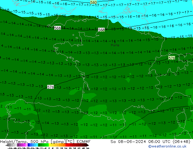 Z500/Rain (+SLP)/Z850 ECMWF Sa 08.06.2024 06 UTC