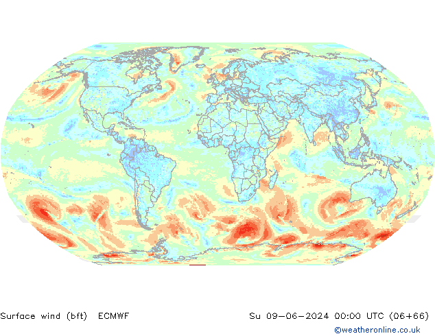 Vento 10 m (bft) ECMWF Dom 09.06.2024 00 UTC