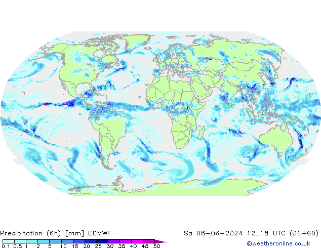 Precipitation (6h) ECMWF Sa 08.06.2024 18 UTC