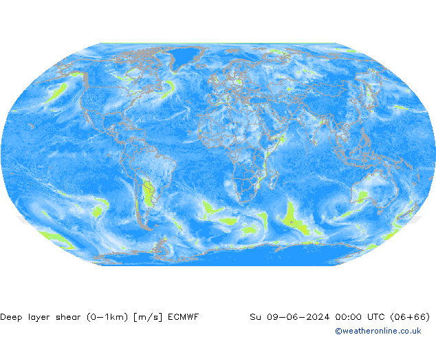 Deep layer shear (0-1km) ECMWF  09.06.2024 00 UTC