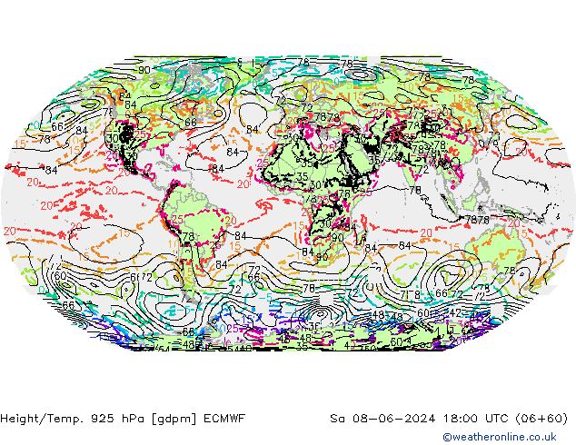 Height/Temp. 925 hPa ECMWF  08.06.2024 18 UTC