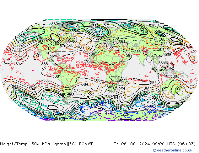 Height/Temp. 500 гПа ECMWF чт 06.06.2024 09 UTC