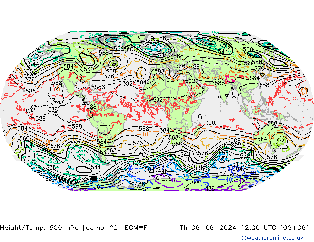 Z500/Rain (+SLP)/Z850 ECMWF Th 06.06.2024 12 UTC