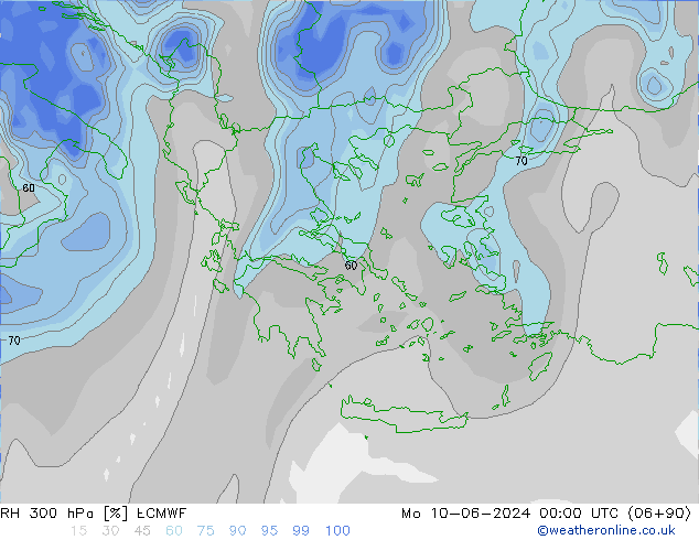 RH 300 hPa ECMWF Seg 10.06.2024 00 UTC