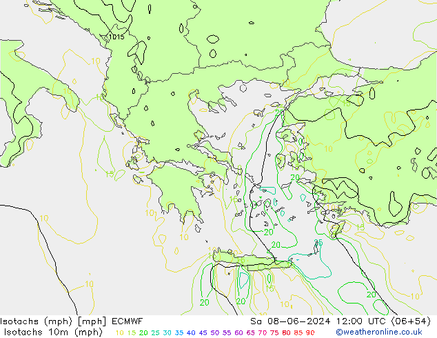 Isotachs (mph) ECMWF сб 08.06.2024 12 UTC