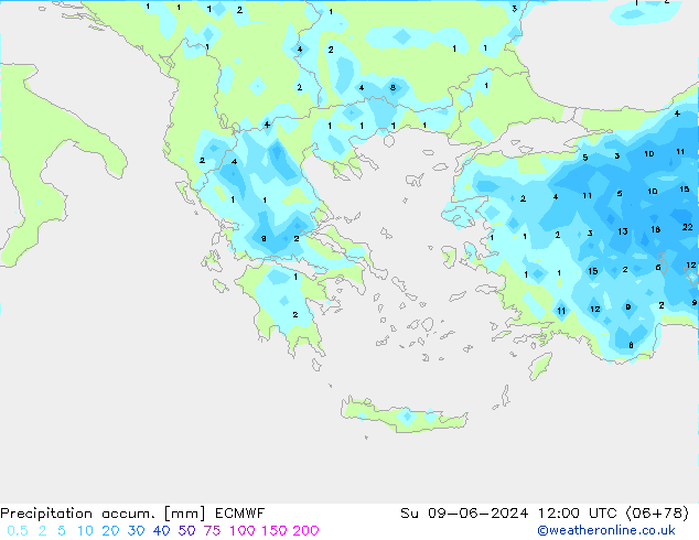 Precipitation accum. ECMWF Вс 09.06.2024 12 UTC