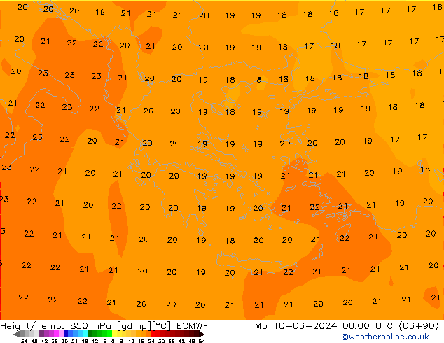 Height/Temp. 850 hPa ECMWF lun 10.06.2024 00 UTC