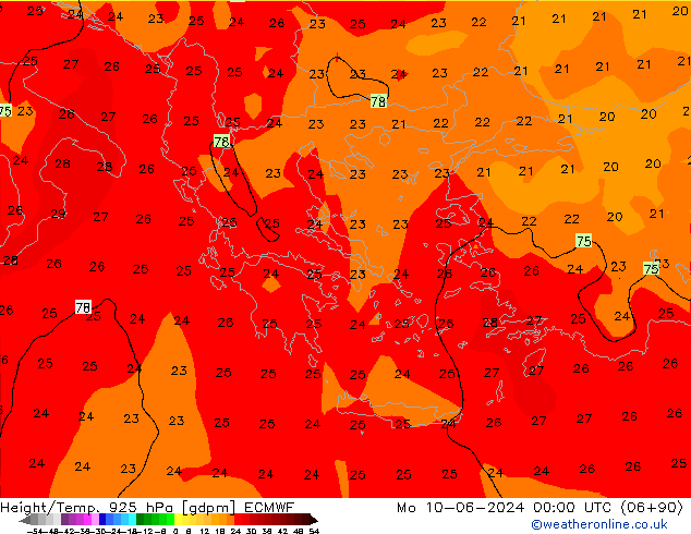 Height/Temp. 925 hPa ECMWF Po 10.06.2024 00 UTC