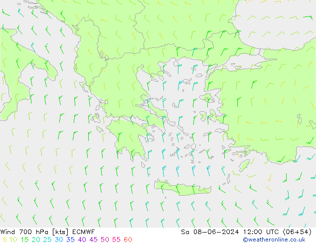 ветер 700 гПа ECMWF сб 08.06.2024 12 UTC