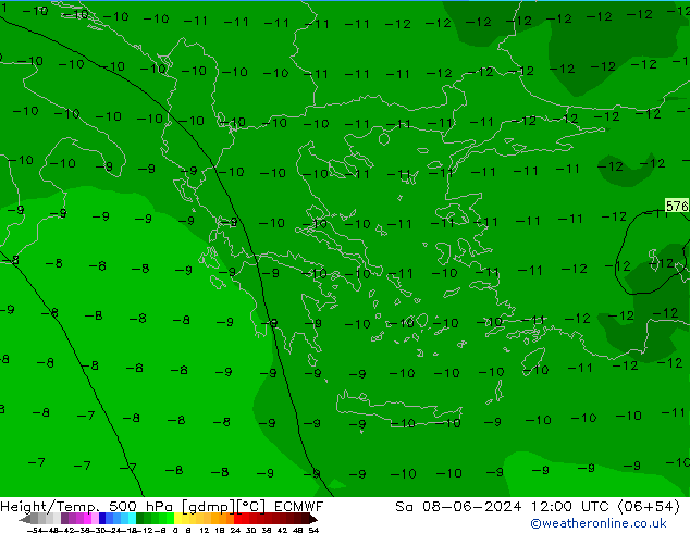 Height/Temp. 500 гПа ECMWF сб 08.06.2024 12 UTC