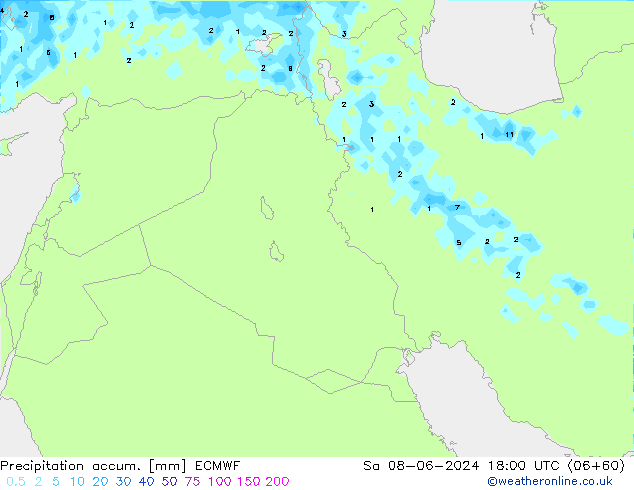 Precipitation accum. ECMWF сб 08.06.2024 18 UTC