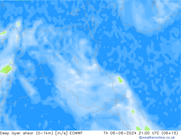 Deep layer shear (0-1km) ECMWF Do 06.06.2024 21 UTC