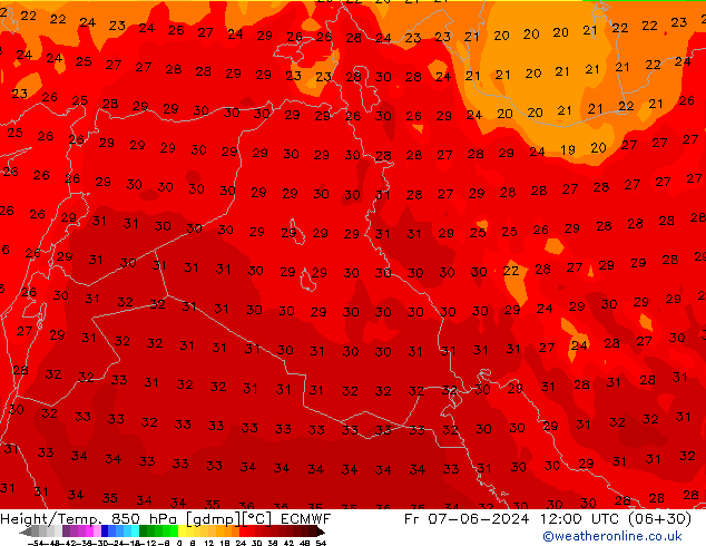 Z500/Rain (+SLP)/Z850 ECMWF Fr 07.06.2024 12 UTC