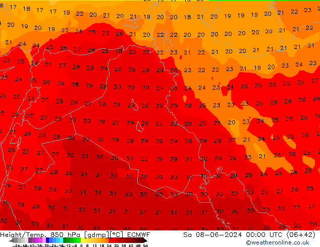 Geop./Temp. 850 hPa ECMWF sáb 08.06.2024 00 UTC