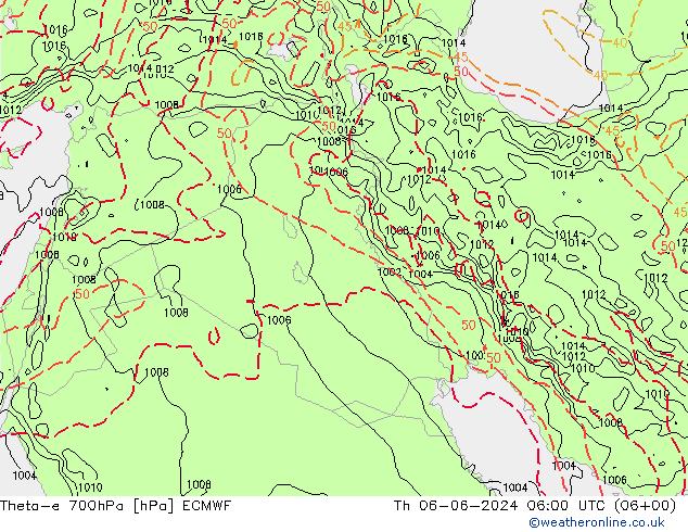 Theta-e 700hPa ECMWF czw. 06.06.2024 06 UTC