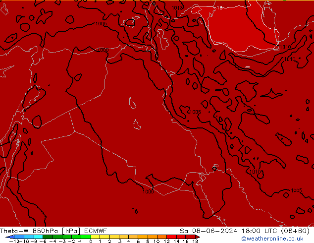 Theta-W 850гПа ECMWF сб 08.06.2024 18 UTC