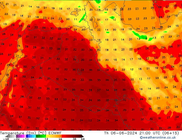 Temperaturkarte (2m) ECMWF Do 06.06.2024 21 UTC