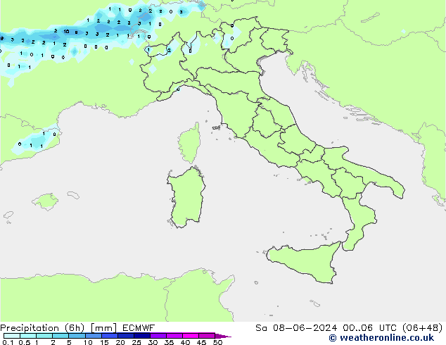 Yağış (6h) ECMWF Cts 08.06.2024 06 UTC