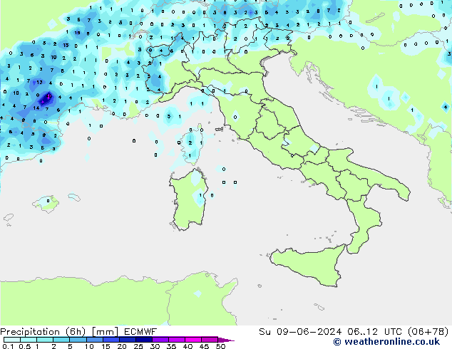 Z500/Rain (+SLP)/Z850 ECMWF Su 09.06.2024 12 UTC