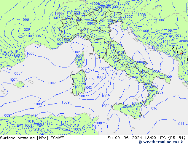 Pressione al suolo ECMWF dom 09.06.2024 18 UTC