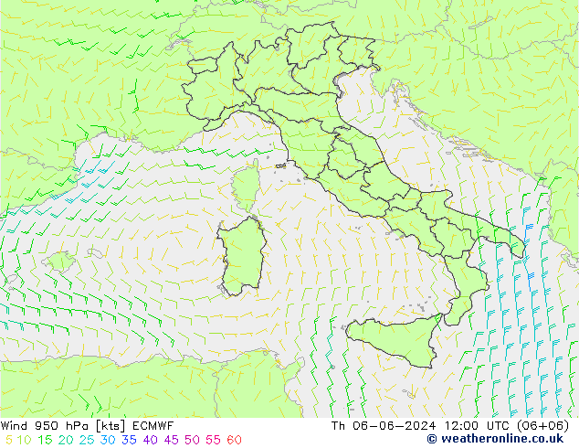 Wind 950 hPa ECMWF Th 06.06.2024 12 UTC