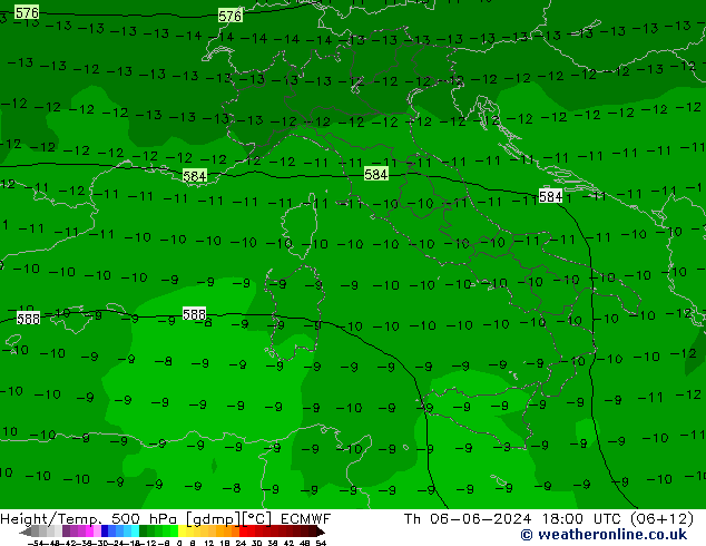 Z500/Rain (+SLP)/Z850 ECMWF jue 06.06.2024 18 UTC