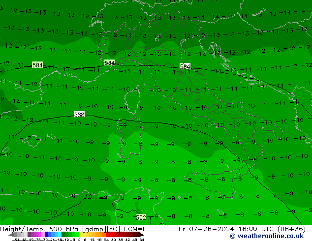 Z500/Regen(+SLP)/Z850 ECMWF vr 07.06.2024 18 UTC