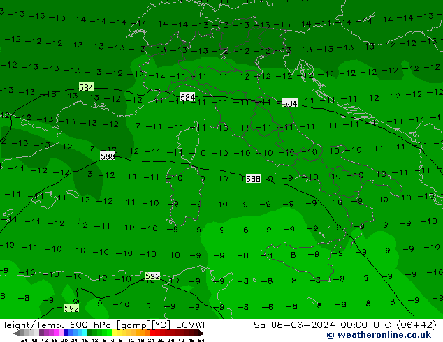 Z500/Regen(+SLP)/Z850 ECMWF za 08.06.2024 00 UTC