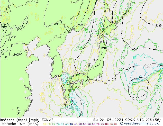 Isotachs (mph) ECMWF Dom 09.06.2024 00 UTC