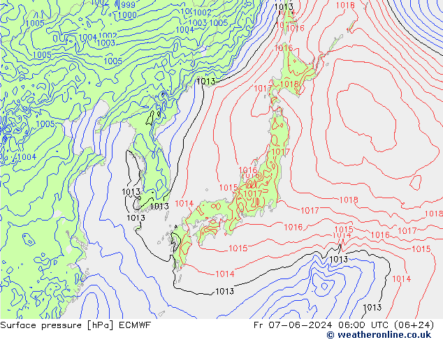 Atmosférický tlak ECMWF Pá 07.06.2024 06 UTC