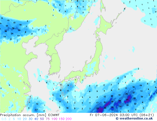 Precipitation accum. ECMWF Sex 07.06.2024 03 UTC