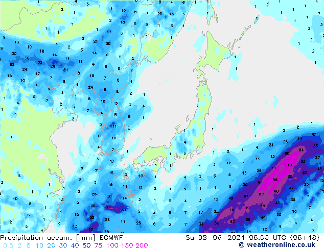 Precipitation accum. ECMWF  08.06.2024 06 UTC