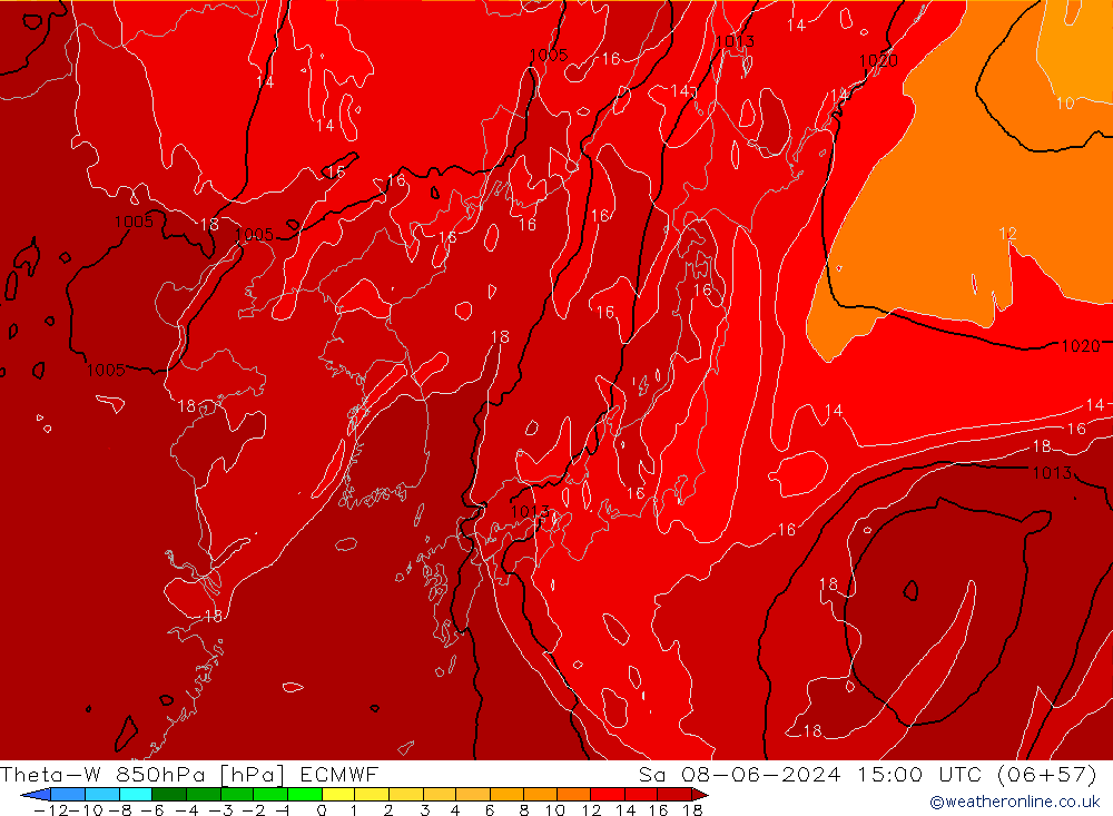 Theta-W 850hPa ECMWF sam 08.06.2024 15 UTC